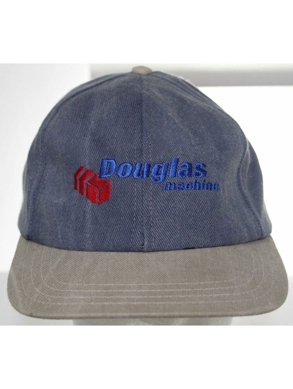 Vintage Douglas Machine Baseball Hat Buckle Strapback Cap - Blue & Beige
